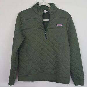 Vineyard Vines Olive Green Quilted 1/4 Zip Pullover